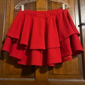 Vintage 80s high waist ruffle tiered skirt red medium